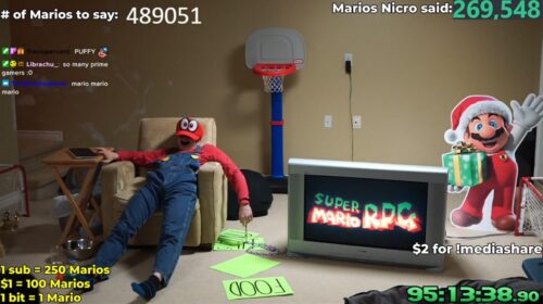 Streamer dressed as Mario said the name "Mario" 395,000 times during 129 hours of stream